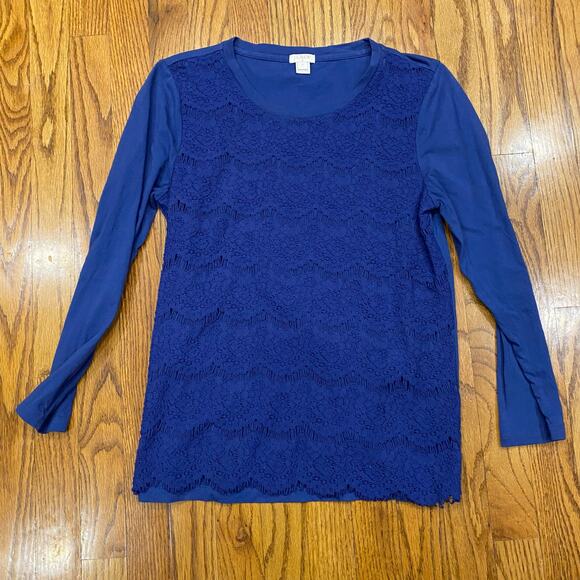 J.Crew lace overlay Blouse Top Blue Small - Picture 1 of 5